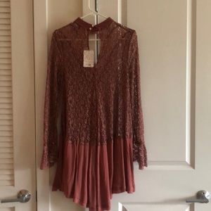 NWT NBW Free people lace Tunic dress in dusty mauv